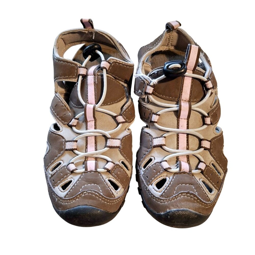 Brown & Pink Outdoor Hiking Sandals With Adjustable Straps & Rubber Soles